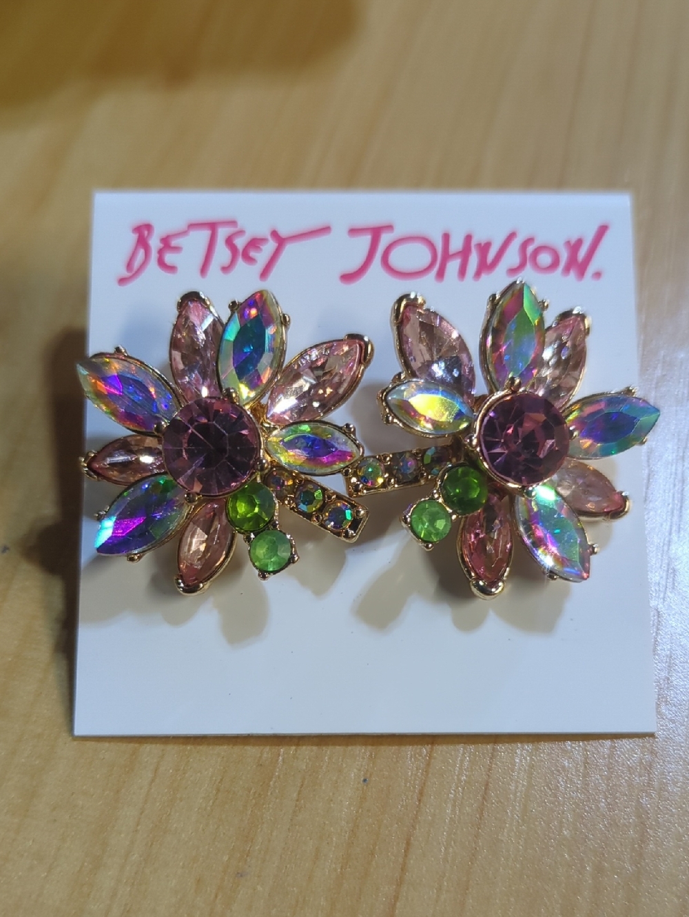 Betsey Johnson Pink & Iridescent Floral Cluster Earrings